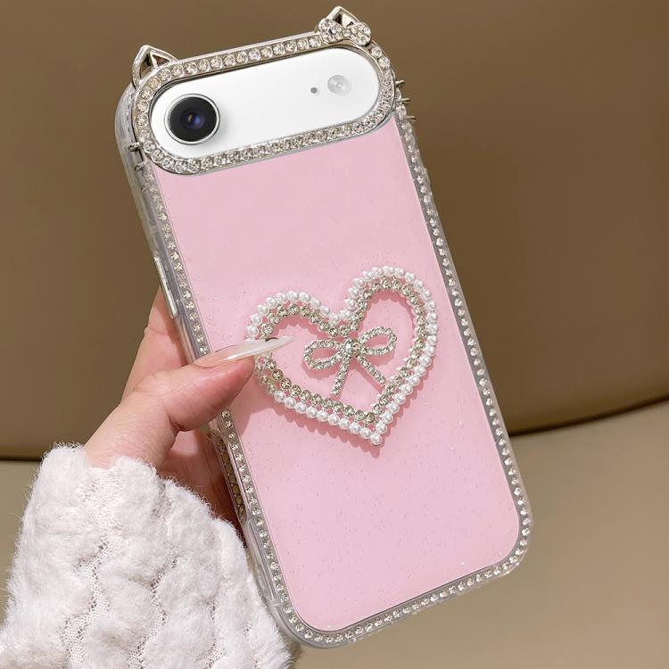 Cover per telefono IMD con orecchie di gatto galvanizzate, strass su entrambi i lati e glitter., For iPhone 17 Pro Max, For iPhone 17 Pro, For iPhone 17, For iPhone Air