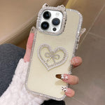 Cover per telefono IMD con orecchie di gatto galvanizzate, strass su entrambi i lati e glitter., For iPhone 16 Pro Max, For iPhone 16 Pro, For iPhone 16 Plus, For iPhone 16