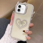 Cover per telefono IMD con orecchie di gatto galvanizzate, strass su entrambi i lati e glitter., For iPhone 16 Pro Max, For iPhone 16 Pro, For iPhone 16 Plus, For iPhone 16
