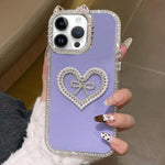 Cover per telefono IMD con orecchie di gatto galvanizzate, strass su entrambi i lati e glitter., For iPhone 15 Pro Max, For iPhone 15 Pro, For iPhone 15 Plus, For iPhone 15