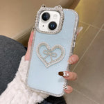 Cover per telefono IMD con orecchie di gatto galvanizzate, strass su entrambi i lati e glitter., For iPhone 15 Pro Max, For iPhone 15 Pro, For iPhone 15 Plus, For iPhone 15