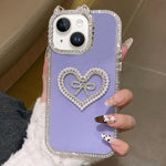 Cover per telefono IMD con orecchie di gatto galvanizzate, strass su entrambi i lati e glitter., For iPhone 15 Pro Max, For iPhone 15 Pro, For iPhone 15 Plus, For iPhone 15