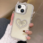 Cover per telefono IMD con orecchie di gatto galvanizzate, strass su entrambi i lati e glitter., For iPhone 14 Plus, For iPhone 14, For iPhone 14 Pro, For iPhone 14 Pro Max