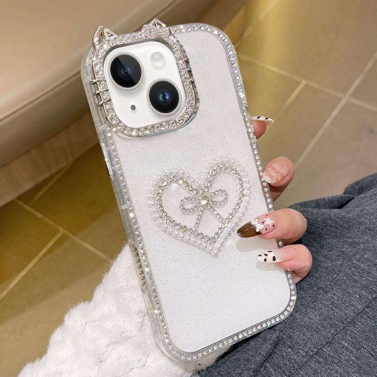 Cover per telefono IMD con orecchie di gatto galvanizzate, strass su entrambi i lati e glitter., For iPhone 14 Plus, For iPhone 14, For iPhone 14 Pro, For iPhone 14 Pro Max