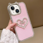 Cover per telefono IMD con orecchie di gatto galvanizzate, strass su entrambi i lati e glitter., For iPhone 13 Pro Max, For iPhone 13 Pro, For iPhone 13, For iPhone 12