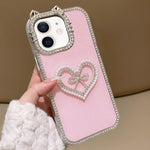 Cover per telefono IMD con orecchie di gatto galvanizzate, strass su entrambi i lati e glitter., For iPhone 13 Pro Max, For iPhone 13 Pro, For iPhone 13, For iPhone 12