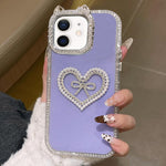 Cover per telefono IMD con orecchie di gatto galvanizzate, strass su entrambi i lati e glitter., For iPhone 13 Pro Max, For iPhone 13 Pro, For iPhone 13, For iPhone 12