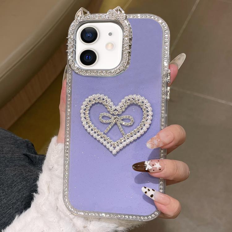 Cover per telefono IMD con orecchie di gatto galvanizzate, strass su entrambi i lati e glitter., For iPhone 13 Pro Max, For iPhone 13 Pro, For iPhone 13, For iPhone 12