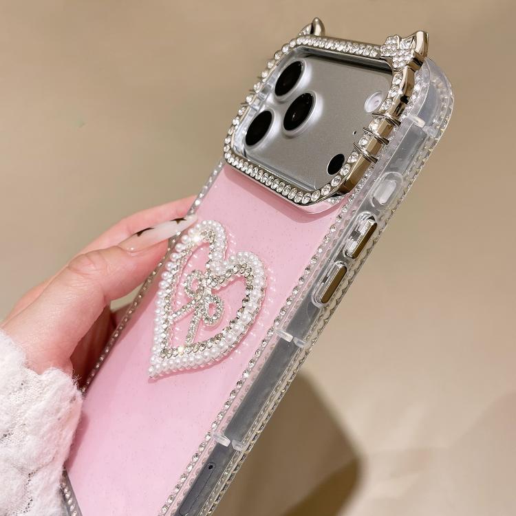 Cover per telefono IMD con orecchie di gatto galvanizzate, strass su entrambi i lati e glitter., For iPhone 14 Plus, For iPhone 14, For iPhone 14 Pro, For iPhone 14 Pro Max