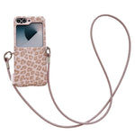 Custodia per telefono con stampa leopardata argentata, chiusura laterale e cinturino da polso fai-da-te., For Samsung Galaxy Z Flip6 5G / Flip7 FE, For Samsung Galaxy Z Flip7 5G, For Samsung Galaxy Z Flip5 5G