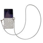 Custodia per telefono con stampa leopardata argentata, chiusura laterale e cinturino da polso fai-da-te., For Samsung Galaxy Z Flip6 5G / Flip7 FE, For Samsung Galaxy Z Flip7 5G, For Samsung Galaxy Z Flip5 5G