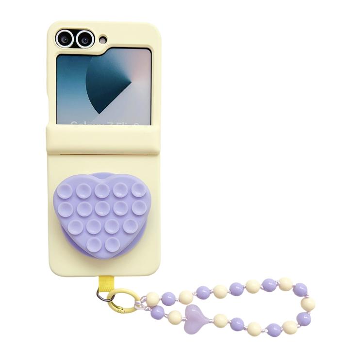 Custodia per telefono con doppio magnete centrale a forma di cuore di macaron e cinturino., For Samsung Galaxy Z Flip6 5G / Flip7 FE, For Samsung Galaxy Z Flip7 5G, For Samsung Galaxy Z Flip5 5G