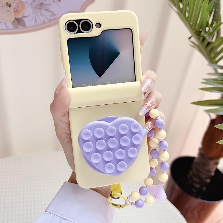 Custodia per telefono con doppio magnete centrale a forma di cuore di macaron e cinturino., For Samsung Galaxy Z Flip6 5G / Flip7 FE, For Samsung Galaxy Z Flip7 5G, For Samsung Galaxy Z Flip5 5G