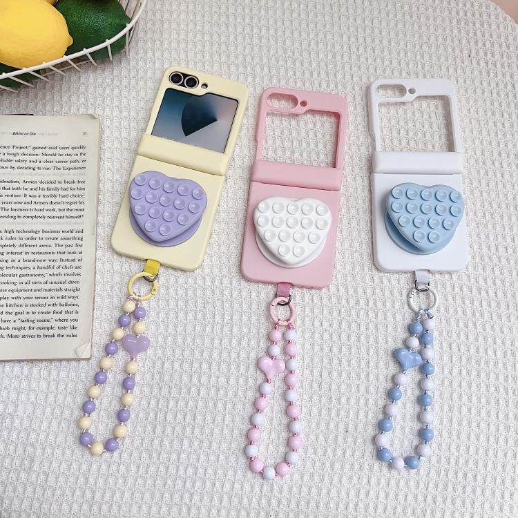 Custodia per telefono con doppio magnete centrale a forma di cuore di macaron e cinturino., For Samsung Galaxy Z Flip6 5G / Flip7 FE, For Samsung Galaxy Z Flip7 5G, For Samsung Galaxy Z Flip5 5G