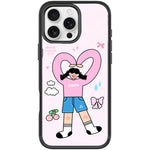 Adorabile custodia magnetica per telefono con motivo a cuori e doppia coda di cavallo., For iPhone 16 Pro Max, For iPhone 16 Pro, For iPhone 16 Plus, For iPhone 16