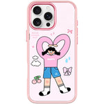 Adorabile custodia magnetica per telefono con motivo a cuori e doppia coda di cavallo., For iPhone 16 Pro Max, For iPhone 16 Pro, For iPhone 16 Plus, For iPhone 16