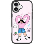 Adorabile custodia magnetica per telefono con motivo a cuori e doppia coda di cavallo., For iPhone 16 Pro Max, For iPhone 16 Pro, For iPhone 16 Plus, For iPhone 16