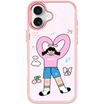 Adorabile custodia magnetica per telefono con motivo a cuori e doppia coda di cavallo., For iPhone 16 Pro Max, For iPhone 16 Pro, For iPhone 16 Plus, For iPhone 16