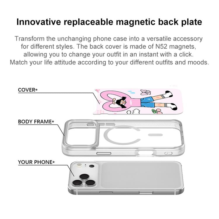 Adorabile custodia magnetica per telefono con motivo a cuori e doppia coda di cavallo., For iPhone 16 Pro Max, For iPhone 16 Pro, For iPhone 16 Plus, For iPhone 16