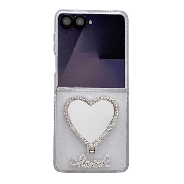 Custodia per telefono in PC della serie Glitter Stardust con supporto a forma di cuore, For Samsung Galaxy Z Flip7 5G