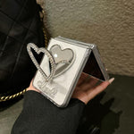 Custodia per telefono in PC della serie Glitter Stardust con supporto a forma di cuore, For Samsung Galaxy Z Flip7 5G