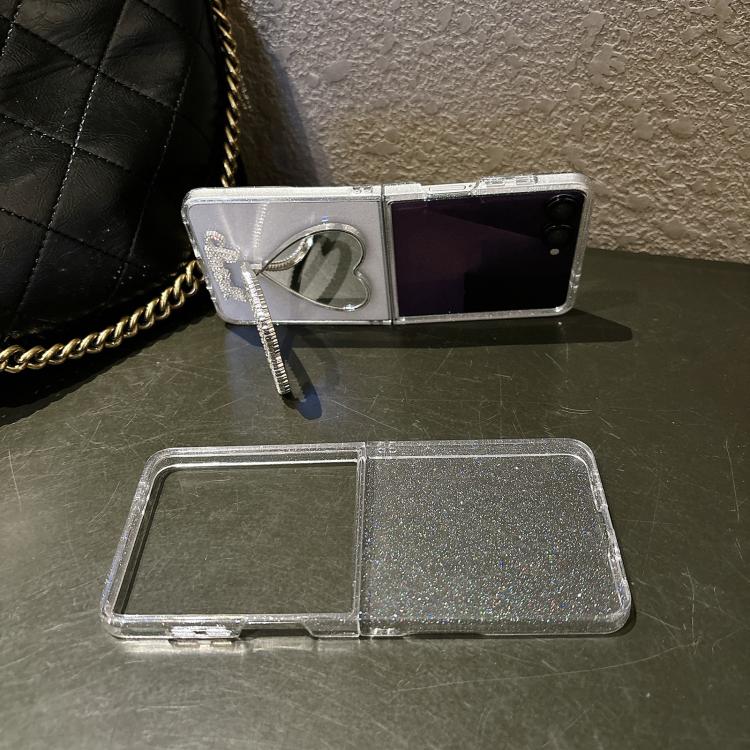 Custodia per telefono in PC della serie Glitter Stardust con supporto a forma di cuore, For Samsung Galaxy Z Flip7 5G