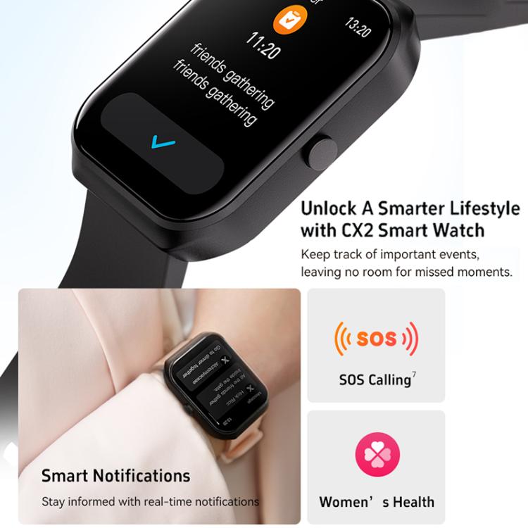 Smartwatch CX2 con schermo TFT a colori da 1,95 pollici, chiamate Bluetooth e supporto per il monitoraggio della salute.