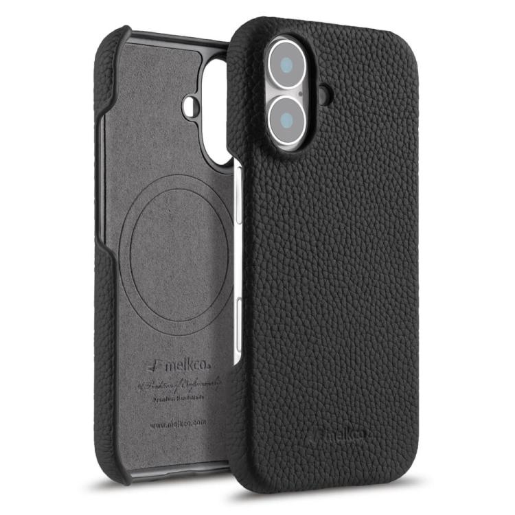 Custodia per telefono Melkco in vera pelle con texture litchi e chiusura magnetica, copertura parziale., For iPhone 16 Pro, For iPhone 16, For iPhone 15 Pro Max