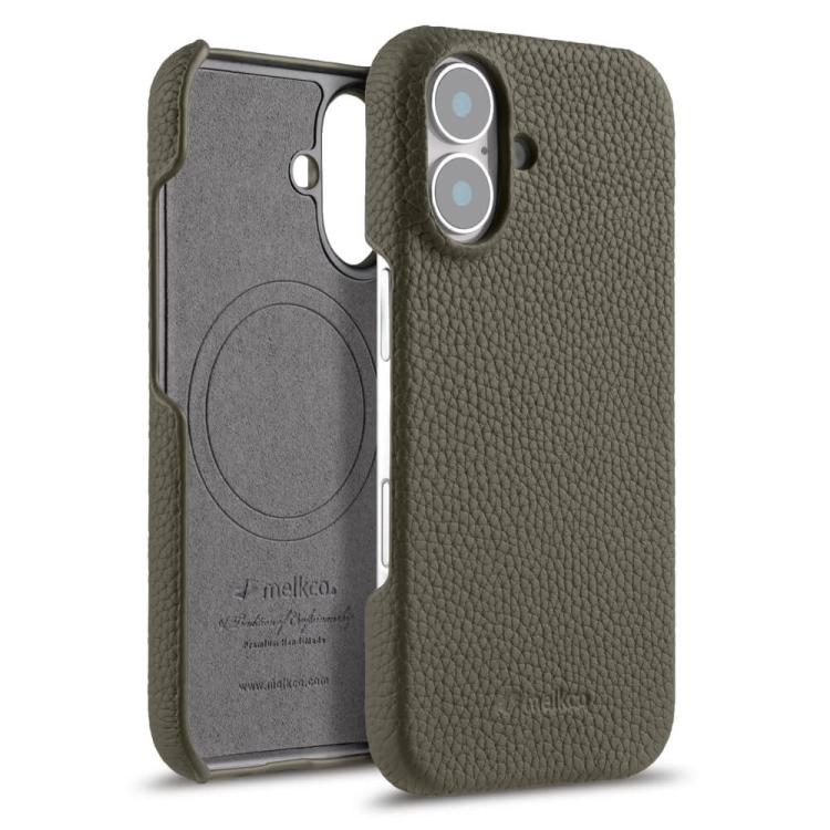 Custodia per telefono Melkco in vera pelle con texture litchi e chiusura magnetica, copertura parziale., For iPhone 16 Pro, For iPhone 16, For iPhone 15 Pro Max