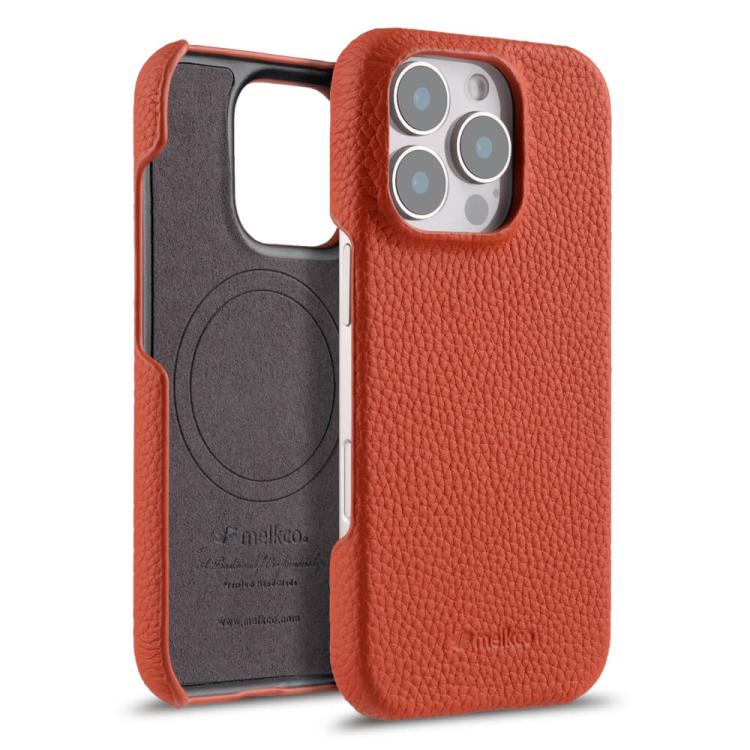 Custodia per telefono Melkco in vera pelle con texture litchi e chiusura magnetica, copertura parziale., For iPhone 16 Pro, For iPhone 16, For iPhone 15 Pro Max