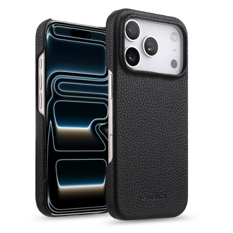 Custodia per telefono Melkco in vera pelle con texture litchi e chiusura magnetica, copertura parziale., For iPhone 17e / 16e, For iPhone 17 Pro Max, For iPhone 17 Pro