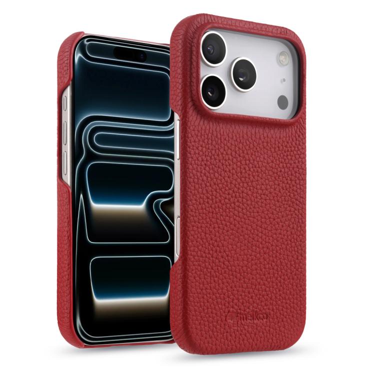 Custodia per telefono Melkco in vera pelle con texture litchi e chiusura magnetica, copertura parziale., For iPhone 17e / 16e, For iPhone 17 Pro Max, For iPhone 17 Pro