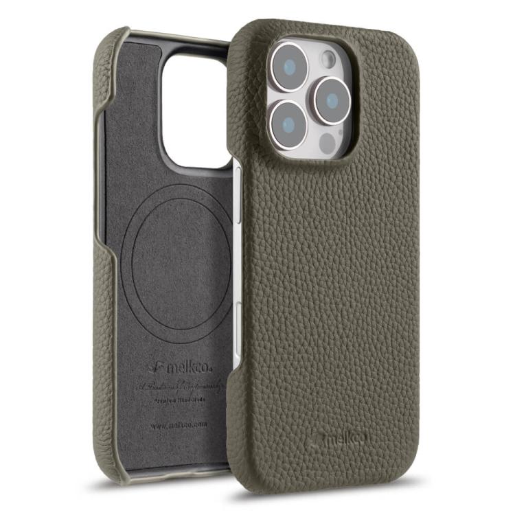 Custodia per telefono Melkco in vera pelle con texture litchi e chiusura magnetica, copertura parziale., For iPhone 17, For iPhone Air, For iPhone 16 Pro Max