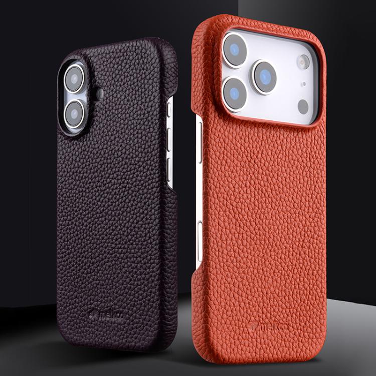 Custodia per telefono Melkco in vera pelle con texture litchi e chiusura magnetica, copertura parziale., For iPhone 14 Pro, For iPhone 14 Pro Max