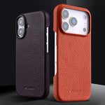 Custodia per telefono Melkco in vera pelle con texture litchi e chiusura magnetica, copertura parziale., For iPhone 16 Pro, For iPhone 16, For iPhone 15 Pro Max