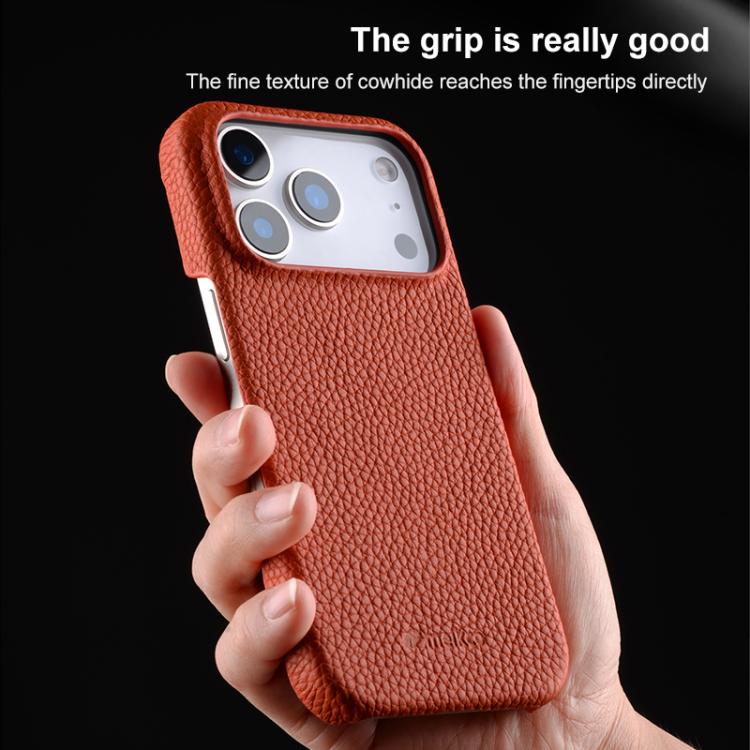 Custodia per telefono Melkco in vera pelle con texture litchi e chiusura magnetica, copertura parziale., For iPhone 14 Pro Max