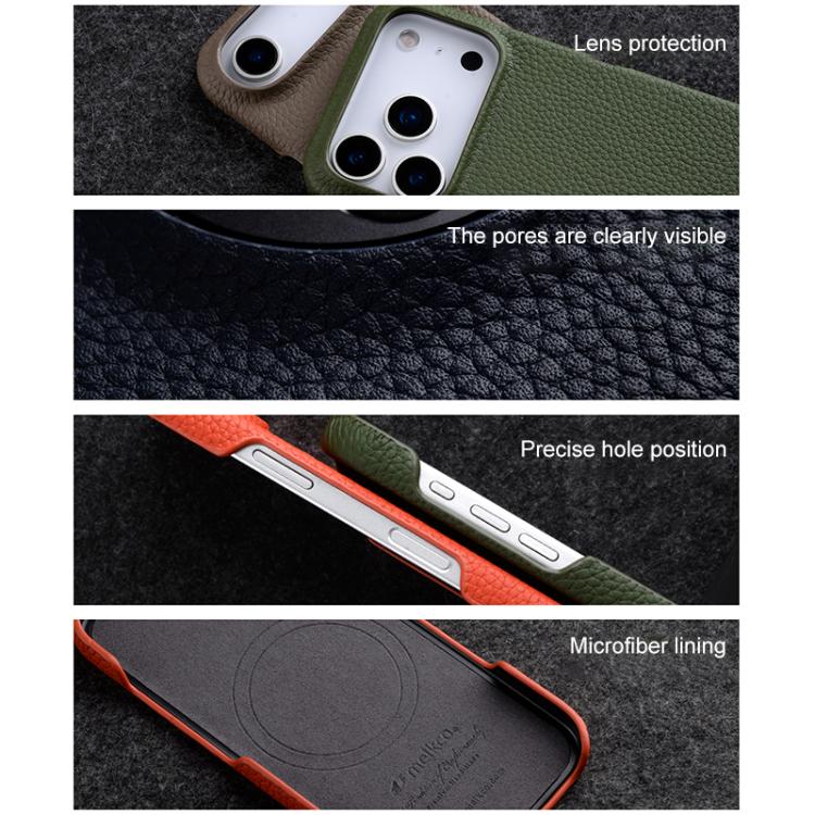 Custodia per telefono Melkco in vera pelle con texture litchi e chiusura magnetica, copertura parziale., For iPhone 14 Pro Max