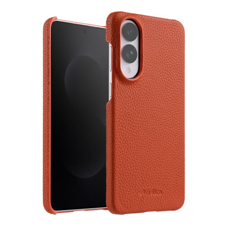 Custodia per telefono Melkco in vera pelle con texture litchi e chiusura magnetica, copertura parziale., For Samsung Galaxy S25 Edge 5G, For Samsung Galaxy S25 5G, For Samsung Galaxy S25+ 5G
