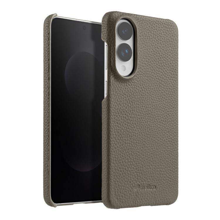Custodia per telefono Melkco in vera pelle con texture litchi e chiusura magnetica, copertura parziale., For Samsung Galaxy S25 Edge 5G, For Samsung Galaxy S25 5G, For Samsung Galaxy S25+ 5G
