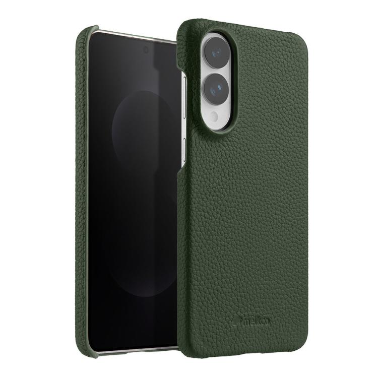 Custodia per telefono Melkco in vera pelle con texture litchi e chiusura magnetica, copertura parziale., For Samsung Galaxy S25 Edge 5G, For Samsung Galaxy S25 5G, For Samsung Galaxy S25+ 5G