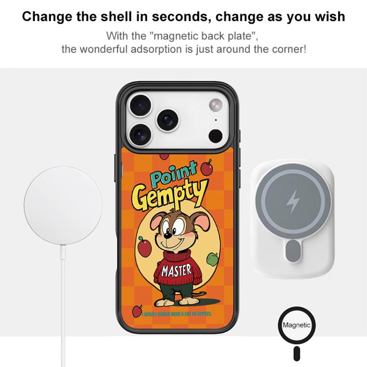 Custodia magnetica per telefono con motivo a cane rosso e verde e mela., For iPhone 16 Pro Max, For iPhone 16 Pro, For iPhone 16 Plus, For iPhone 16