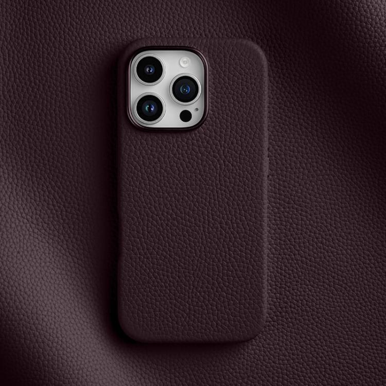 Custodia per telefono Melkco in vera pelle con texture litchi, magnetica e copertura completa., For iPhone 16 Pro Max, For iPhone 16 Pro, For iPhone 16 Plus