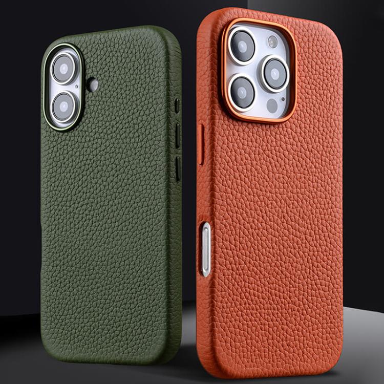 Custodia per telefono Melkco in vera pelle con texture litchi, magnetica e copertura completa., For iPhone 16 Pro Max, For iPhone 16 Pro, For iPhone 16 Plus