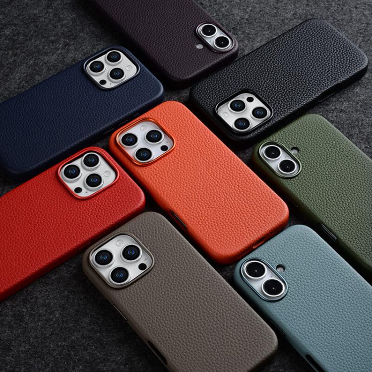 Custodia per telefono Melkco in vera pelle con texture litchi, magnetica e copertura completa., For iPhone 16