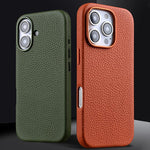 Custodia per telefono Melkco in vera pelle con texture litchi, magnetica e copertura completa., For iPhone 16