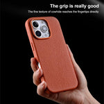 Custodia per telefono Melkco in vera pelle con texture litchi, magnetica e copertura completa., For iPhone 16