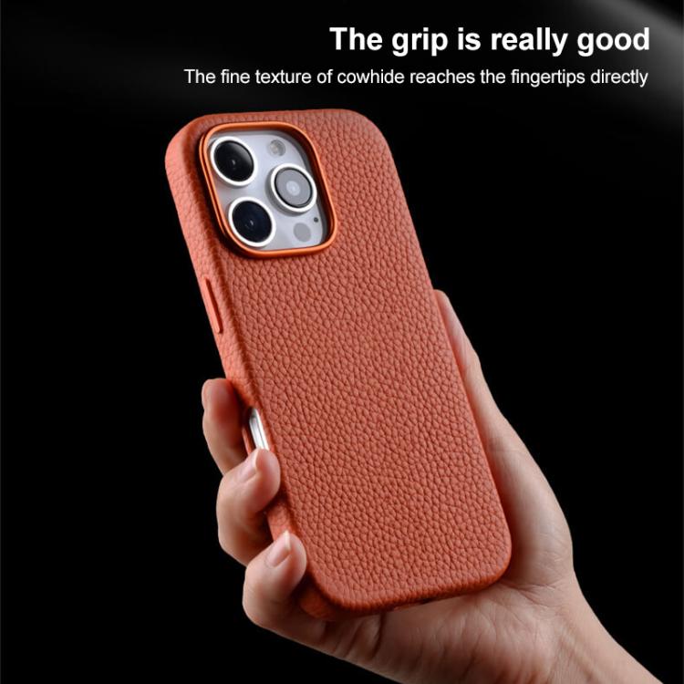 Custodia per telefono Melkco in vera pelle con texture litchi, magnetica e copertura completa., For iPhone 16