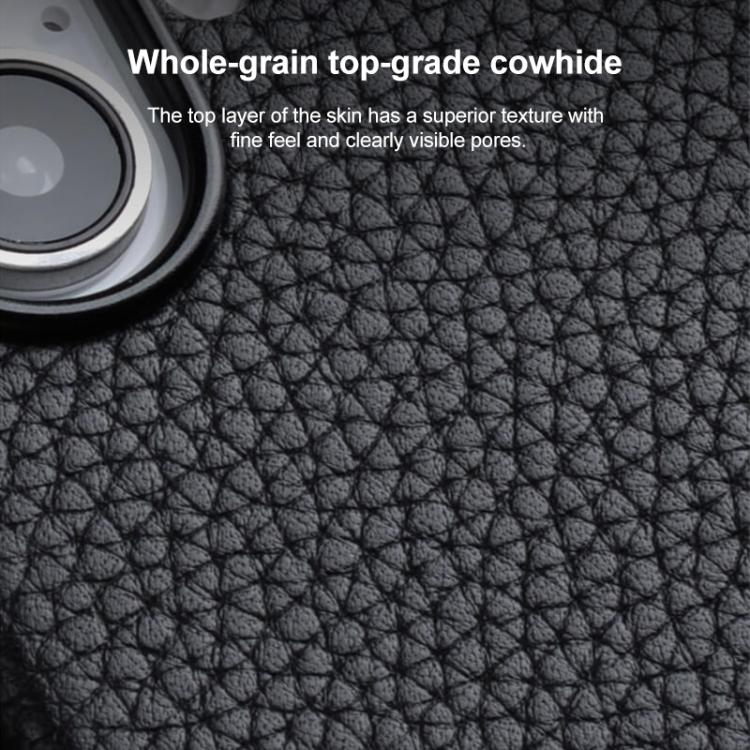 Custodia per telefono Melkco in vera pelle con texture litchi, magnetica e copertura completa., For iPhone 16