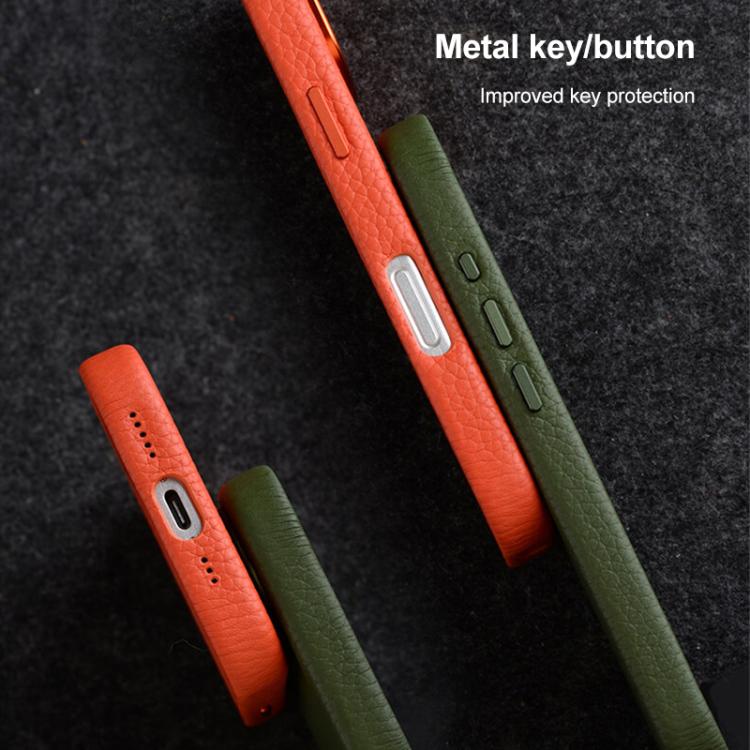 Custodia per telefono Melkco in vera pelle con texture litchi, magnetica e copertura completa., For iPhone 16