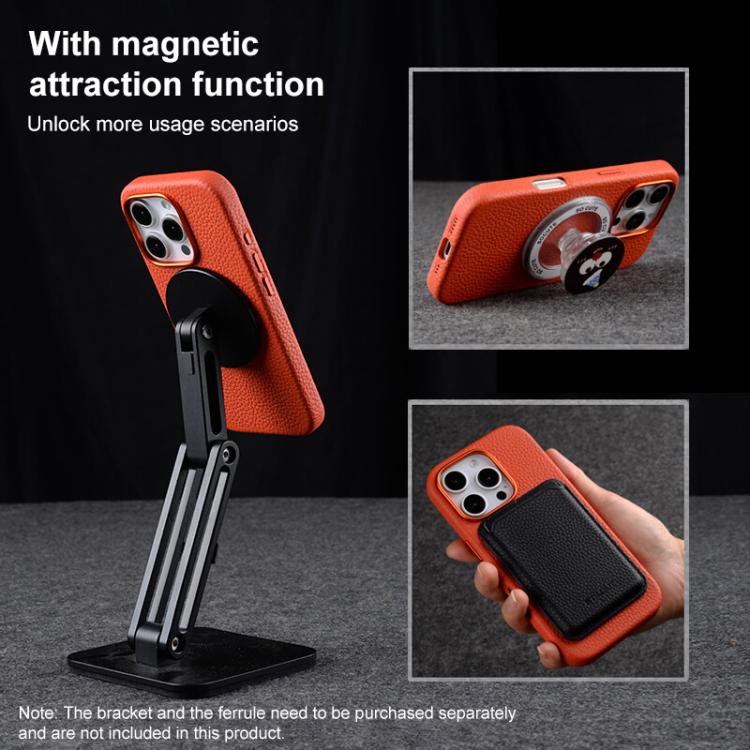 Custodia per telefono Melkco in vera pelle con texture litchi, magnetica e copertura completa., For iPhone 16